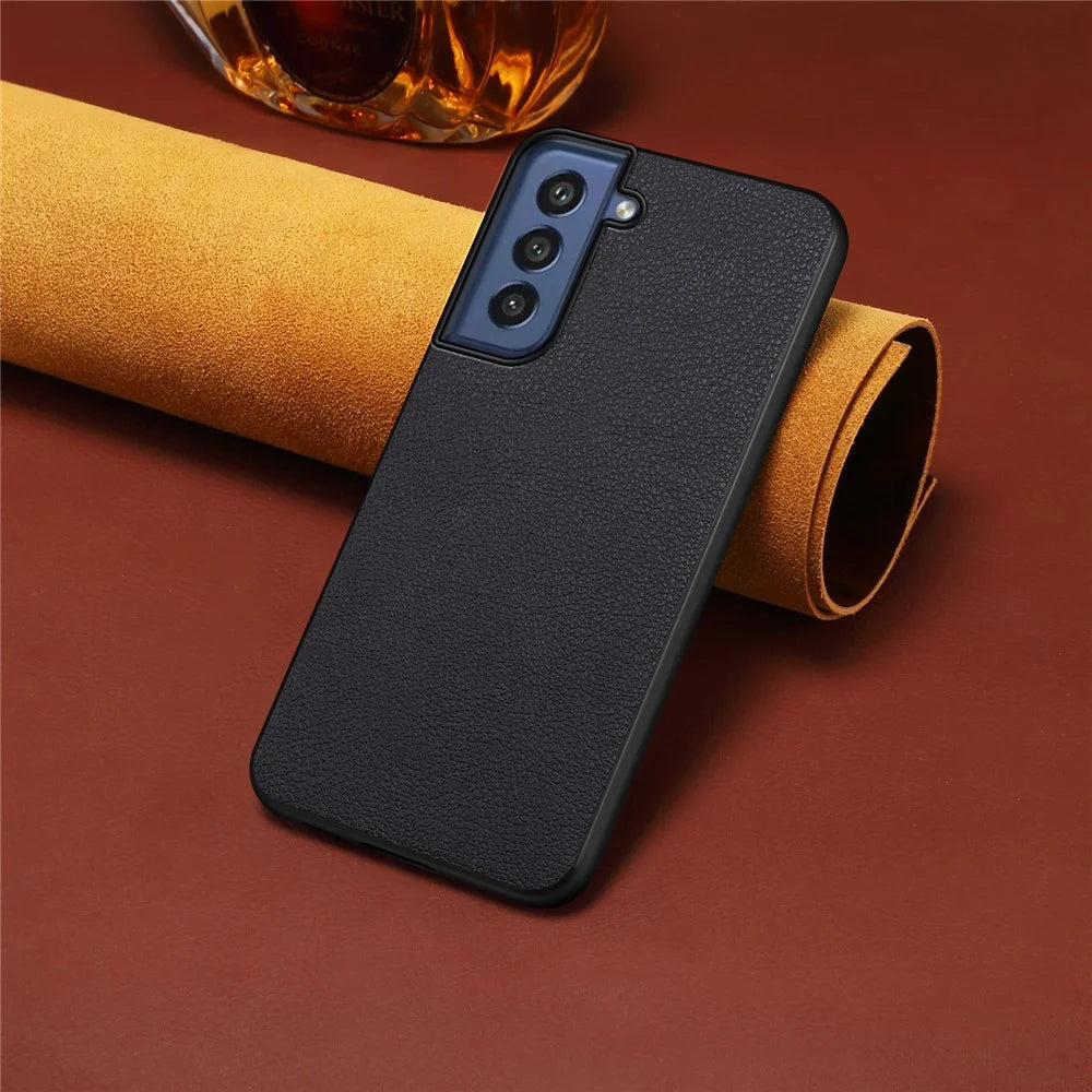 For Samsung Galaxy S21 FE 5G Case Calf Texture PU Leather+TPU+PC Phone Protector - Black - 4