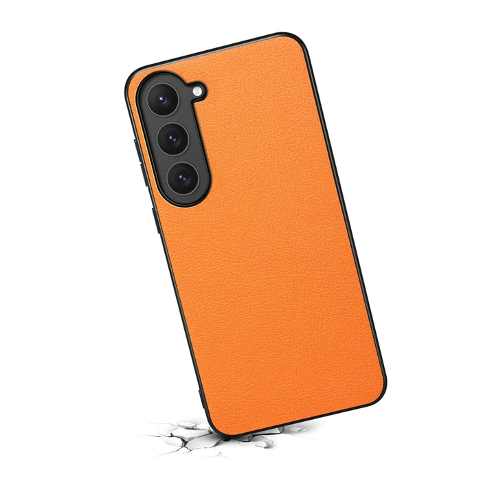 For Samsung Galaxy S23 Case Scratch-proof PU+TPU+PC Calf Texture Protective Cover - Orange - 2