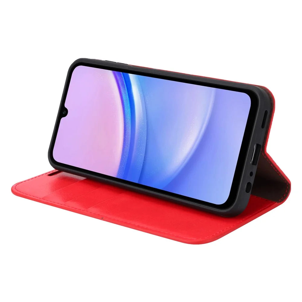 For Samsung Galaxy A15 5G Case Split Leather Crazy Horse Texture Stand Phone Cover - Red - 3