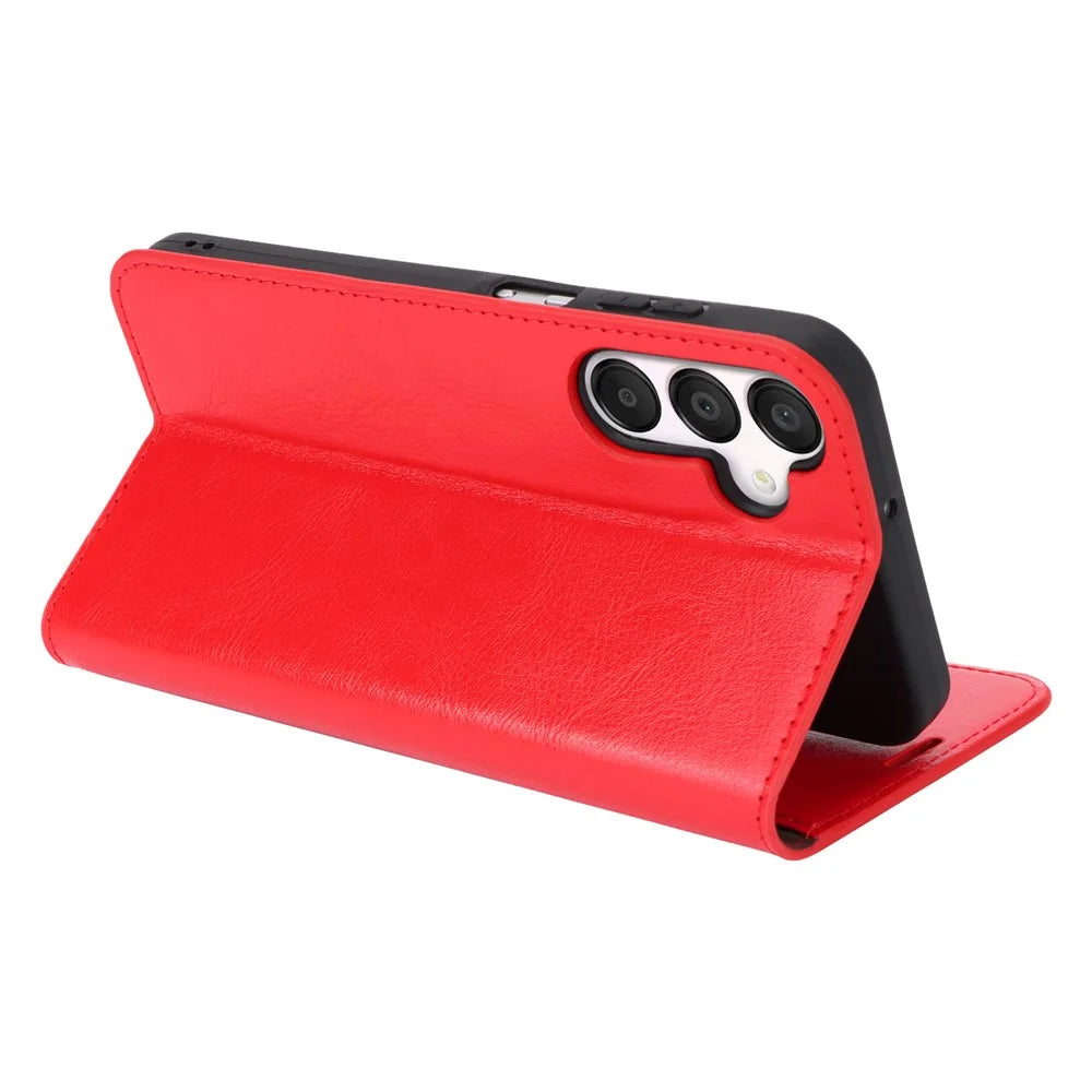 For Samsung Galaxy A15 5G Case Split Leather Crazy Horse Texture Stand Phone Cover - Red - 4