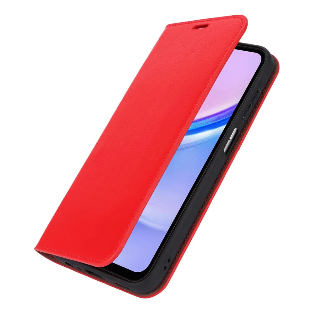 For Samsung Galaxy A15 5G Case Split Leather Crazy Horse Texture Stand Phone Cover - Red - 6