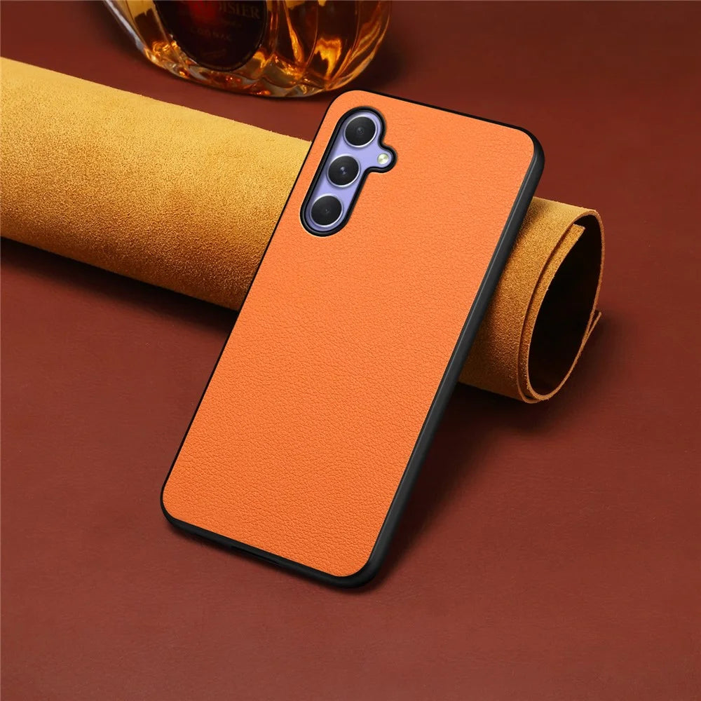 Calf Texture Case for Samsung Galaxy A54 5G Shell PU+TPU+PC Anti-drop Phone Cover - Orange - 4