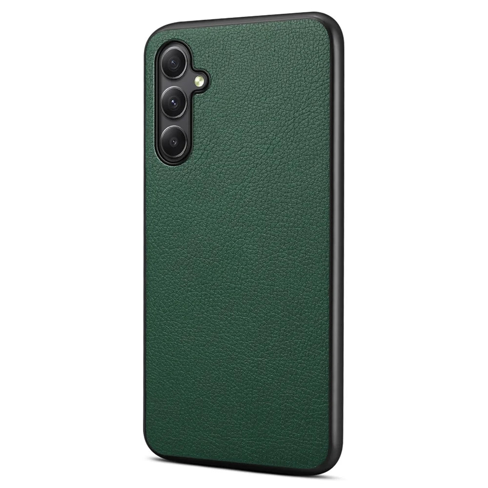 For Samsung Galaxy A34 5G Cell Phone Cases Calf Texture Leather+PC+TPU Slim-Fit Cover - Green - 1