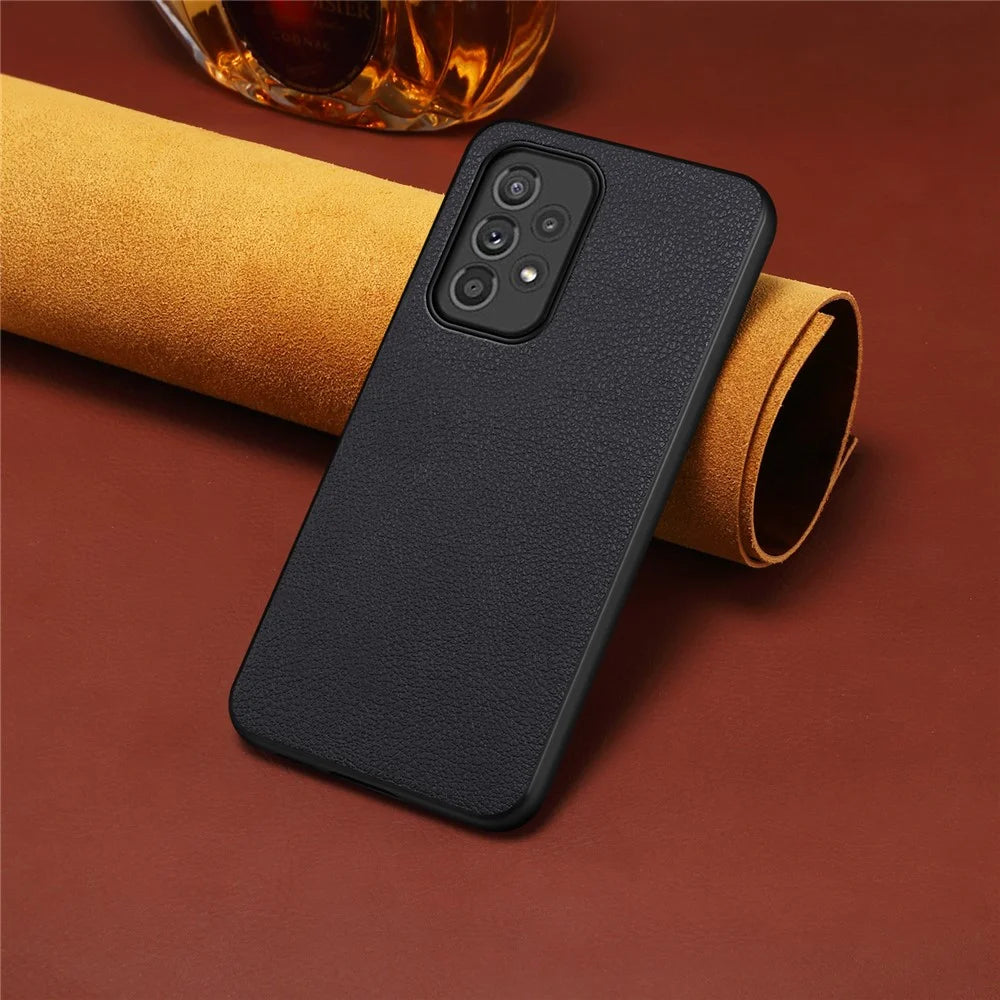 For Samsung Galaxy A33 5G Phone Cover Calf Texture PU+TPU+PC Drop-proof Case - Black - 4
