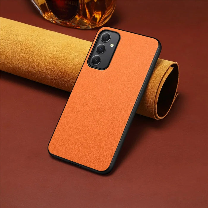 For Samsung Galaxy A35 5G Case Anti-Scratch Calf Texture Leather Phone Back Cover - Orange - 4