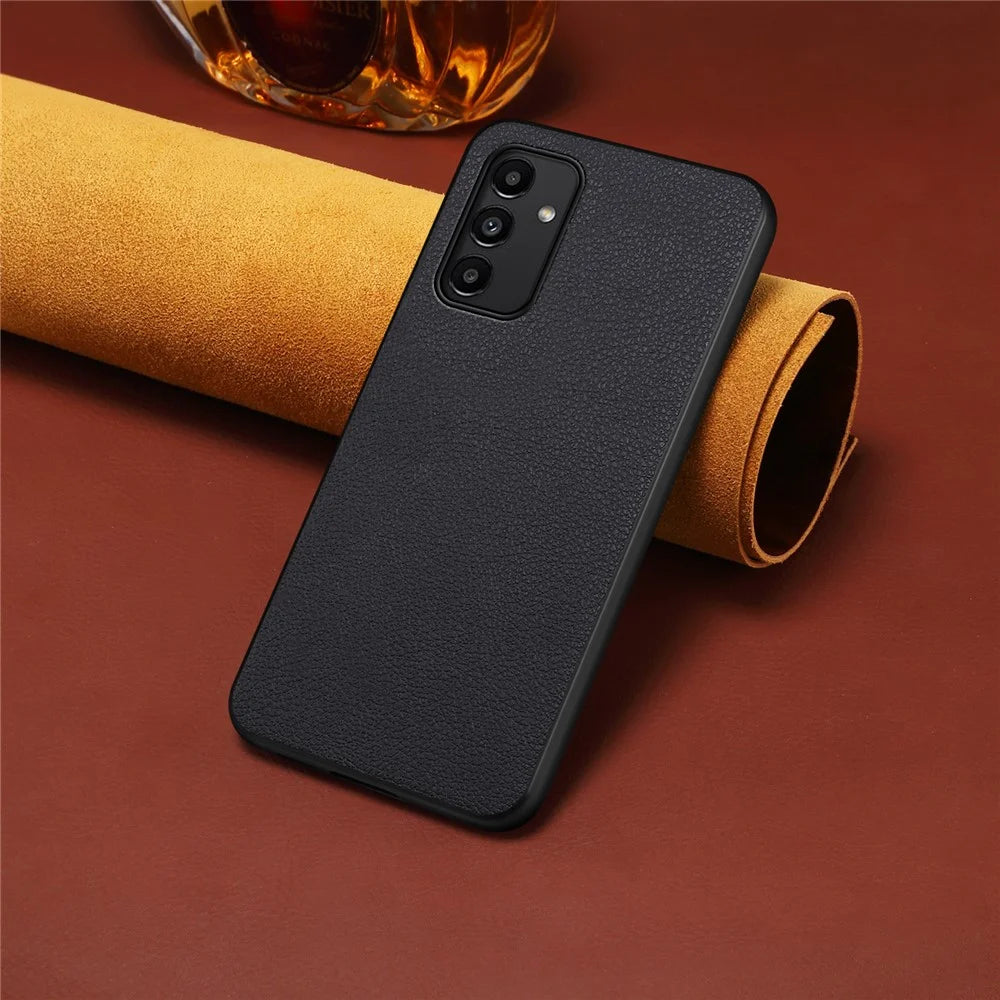 For Samsung Galaxy A13 5G Case PU Leather Calf Texture Shockproof Protective Back Cover - Black - 4