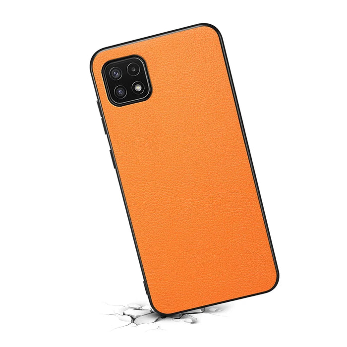 For Samsung Galaxy A22 5G (EU Version) Case PU Leather Fingerprint-Resistant Back Cover - Orange - 2