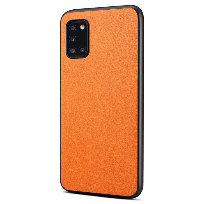 For Samsung Galaxy A31 Case Calf Texture Soft Leather Back Cover - Orange - 1