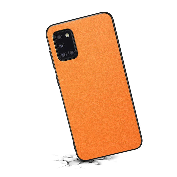 For Samsung Galaxy A31 Case Calf Texture Soft Leather Back Cover - Orange - 2