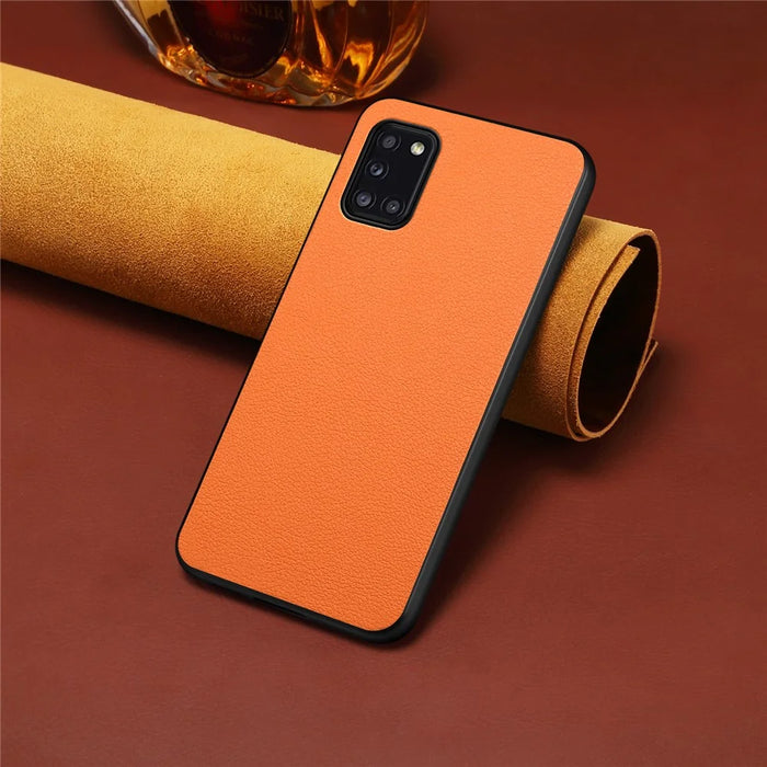 For Samsung Galaxy A31 Case Calf Texture Soft Leather Back Cover - Orange - 4