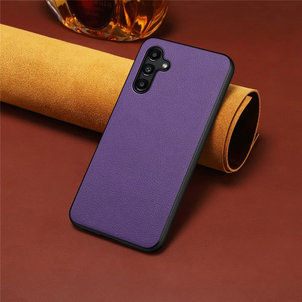 For Samsung Galaxy A15 4G / 5G Case Hybrid Leather Coated PC+TPU Shookproof Protection Cover - Purple - 4