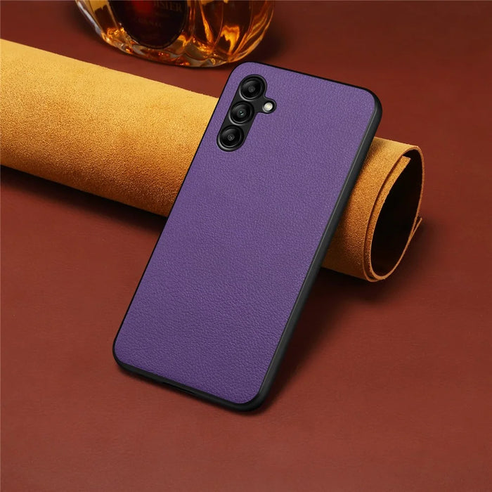 For Samsung Galaxy A05s 4G Case Anti-Drop Calf Texture Leather Coating Back Cover - Purple - 4