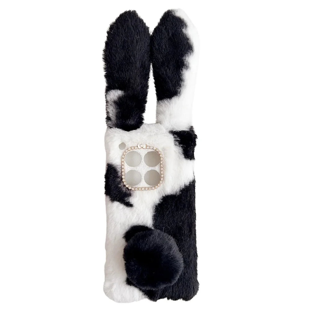 For OnePlus 12 5G Case Fluffy Cows Ear Shockproof Soft TPU Phone Cover - Black - 1