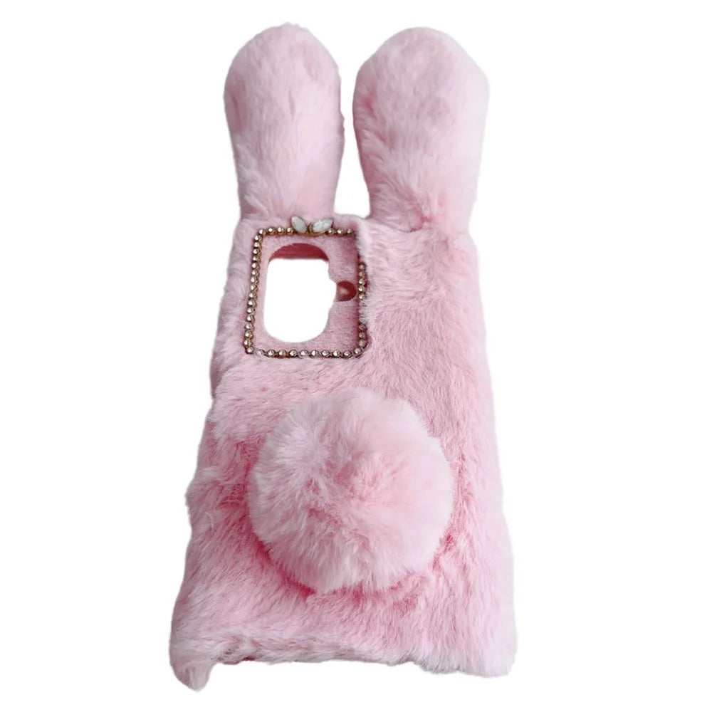 For OnePlus Nord CE3 5G Case Flexible TPU Bunny Ears Furry Hairball Phone Cover - Pink - 3