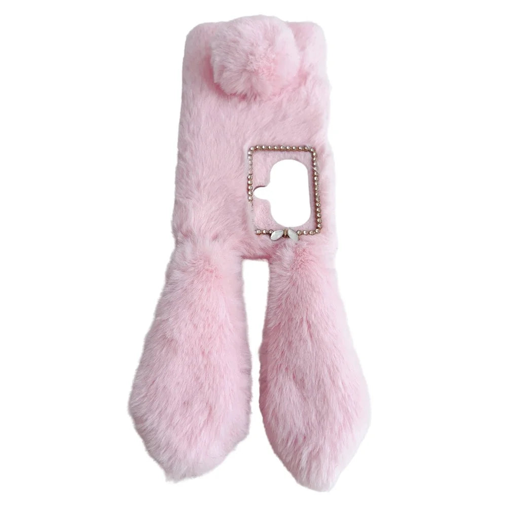 For OnePlus Nord CE3 5G Case Flexible TPU Bunny Ears Furry Hairball Phone Cover - Pink - 4