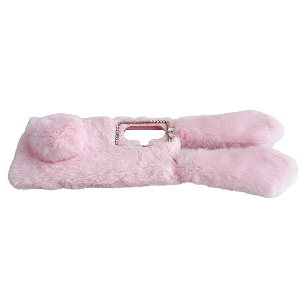For OnePlus Nord CE3 5G Case Flexible TPU Bunny Ears Furry Hairball Phone Cover - Pink - 5