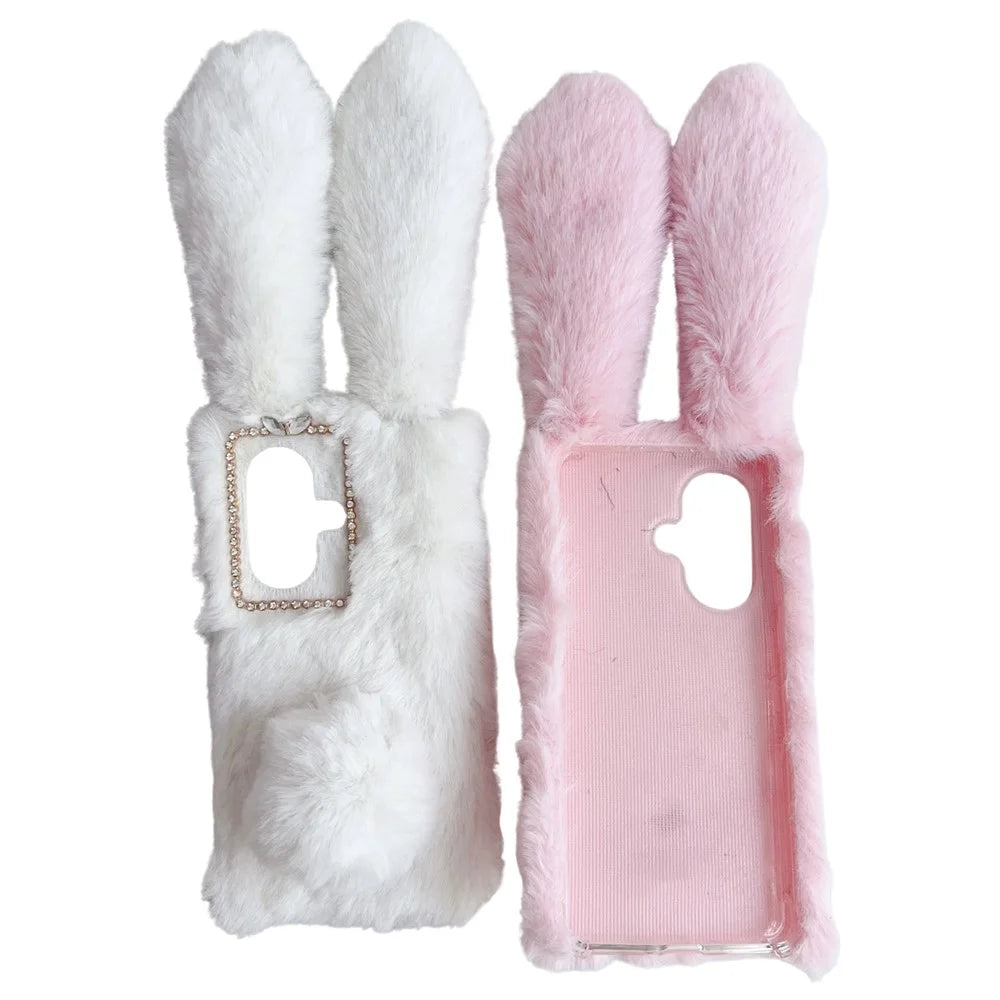 For OnePlus Nord CE3 5G Case Flexible TPU Bunny Ears Furry Hairball Phone Cover - Pink - 6