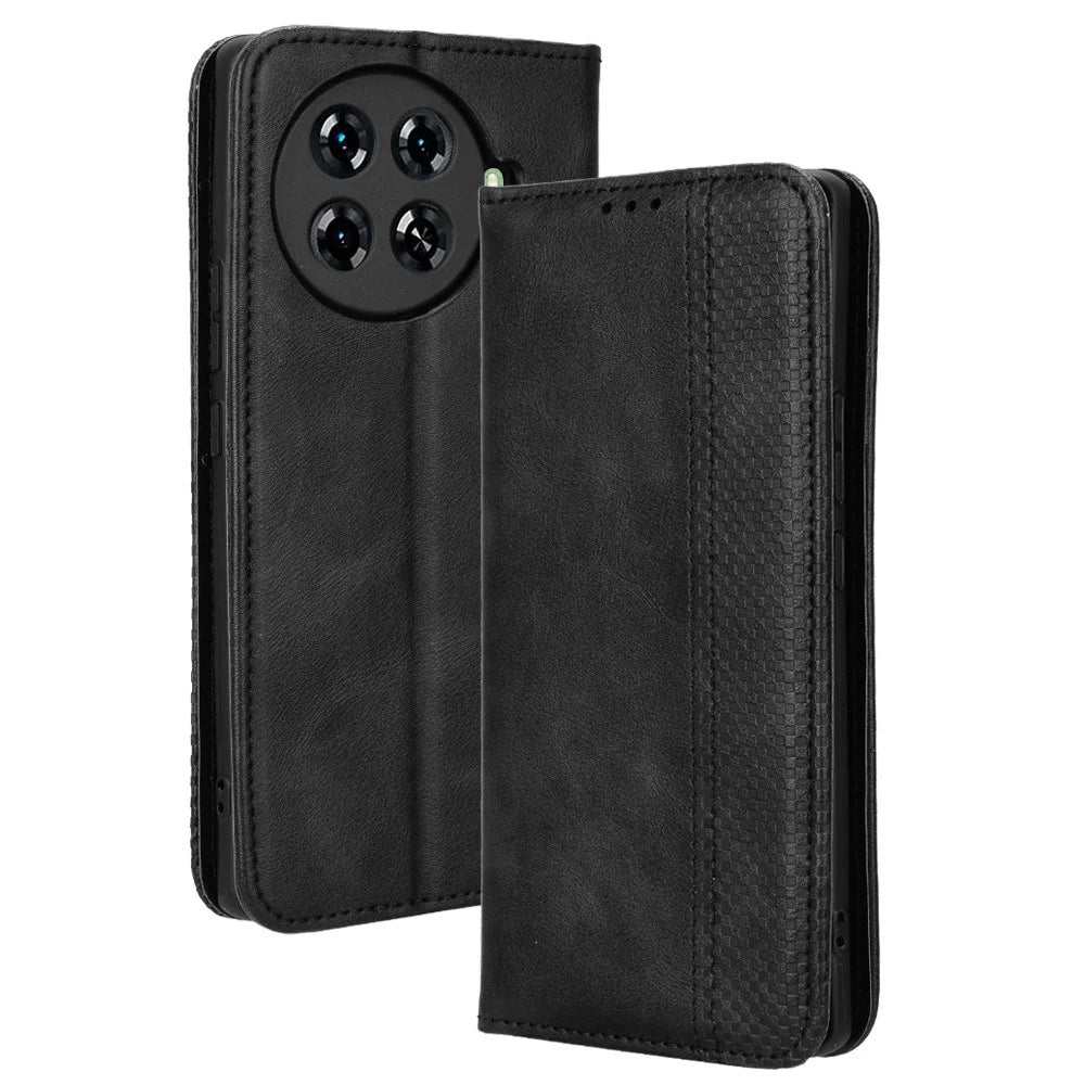 For TECNO Spark 20 Pro+ KJ7 Case Leather Magnetic Closure Wallet Flip Phone Cover - Black - 1