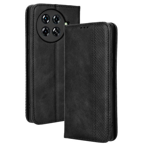 For TECNO Spark 20 Pro+ KJ7 Case Leather Magnetic Closure Wallet Flip Phone Cover - Black - 1