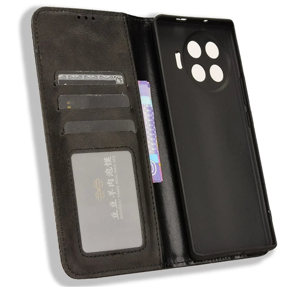 For TECNO Spark 20 Pro+ KJ7 Case Leather Magnetic Closure Wallet Flip Phone Cover - Black - 4