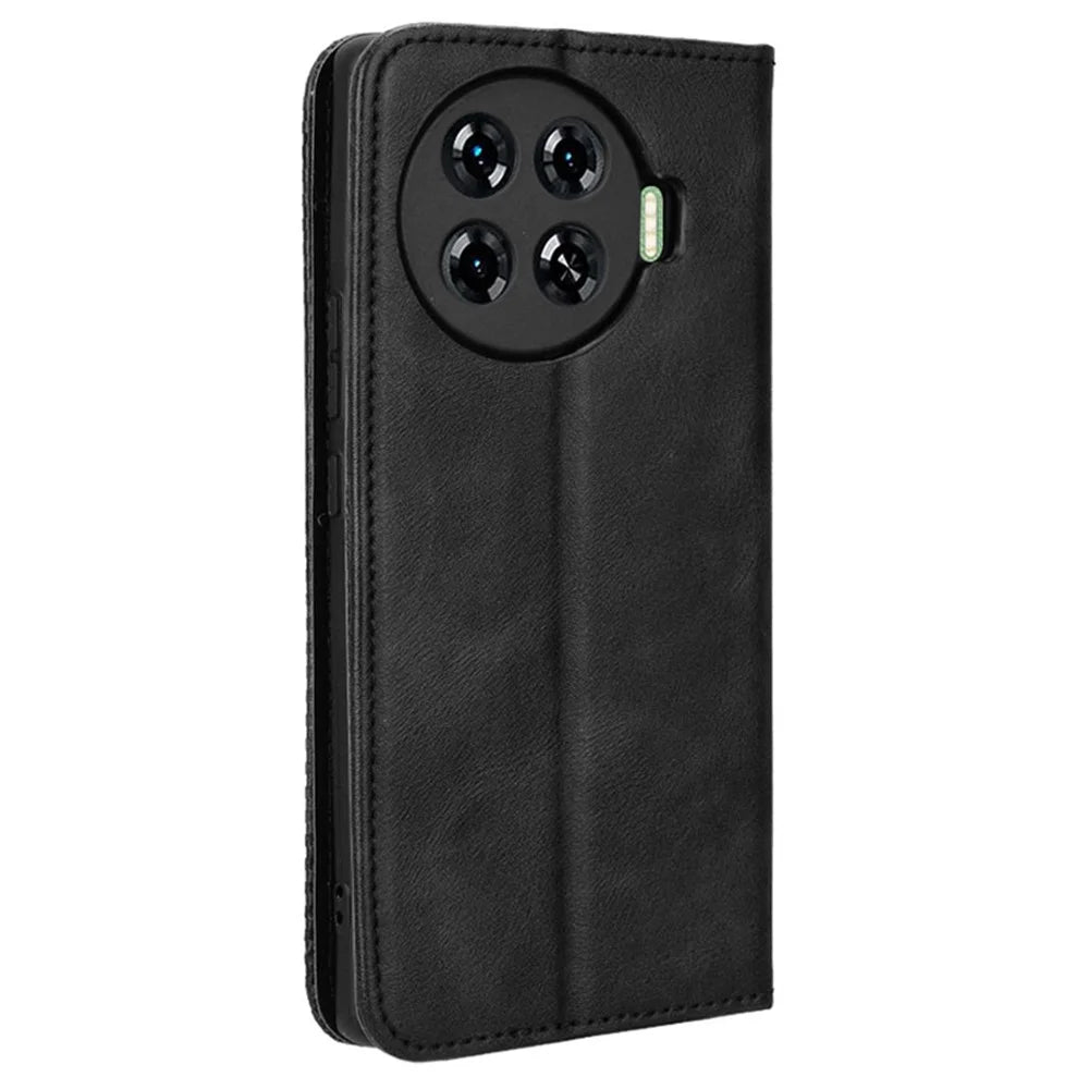 For TECNO Spark 20 Pro+ KJ7 Case Leather Magnetic Closure Wallet Flip Phone Cover - Black - 7