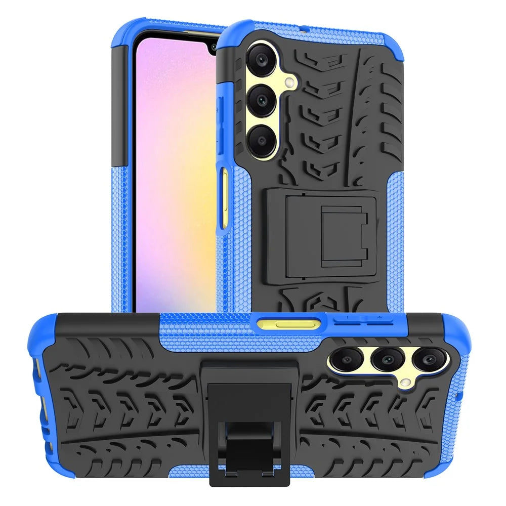 For Samsung Galaxy A25 5G (Global) (161.0 x 76.5 x 8.3mm) Case PC+TPU 2-in-1 Tire Texture Cover with Kickstand - Blue - 1