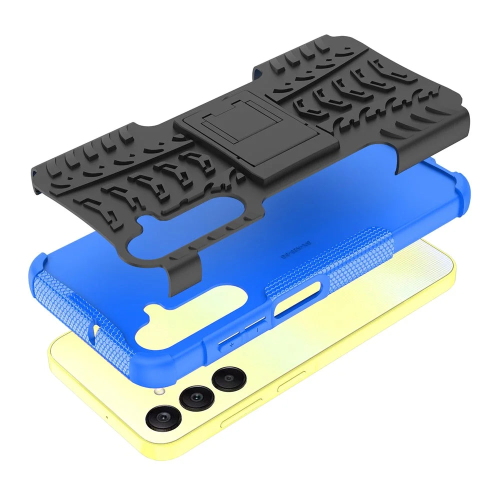 For Samsung Galaxy A25 5G (Global) (161.0 x 76.5 x 8.3mm) Case PC+TPU 2-in-1 Tire Texture Cover with Kickstand - Blue - 7