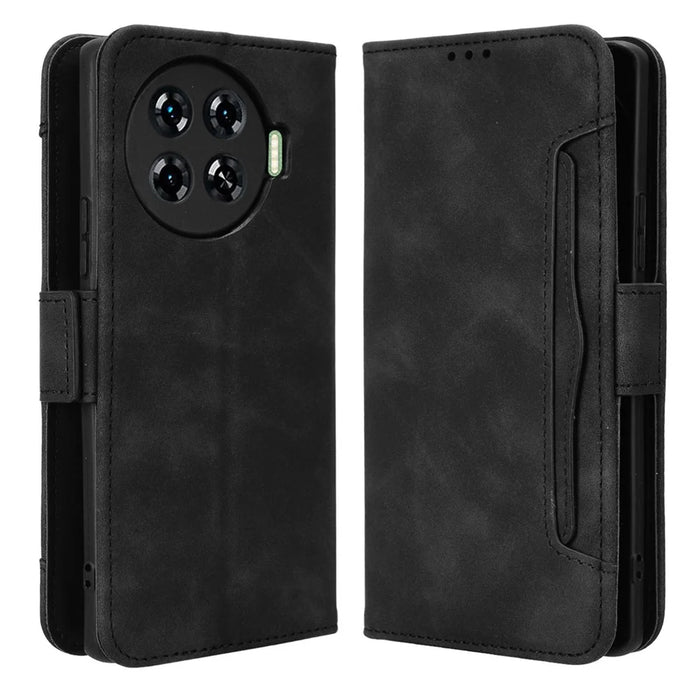 For TECNO Spark 20 Pro+ KJ7 Case Multiple Card Slots PU Leather Stand Phone Cover - Black - 1