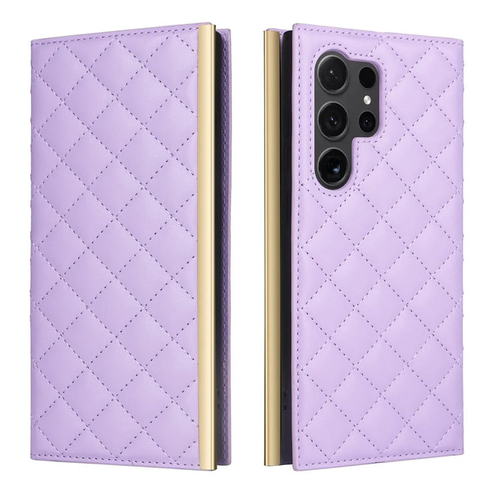 For Samsung Galaxy S24 Ultra Suction Cup PU Leather Phone Case Stand Wallet Phone Cover Shoulder Bag - Purple - 2