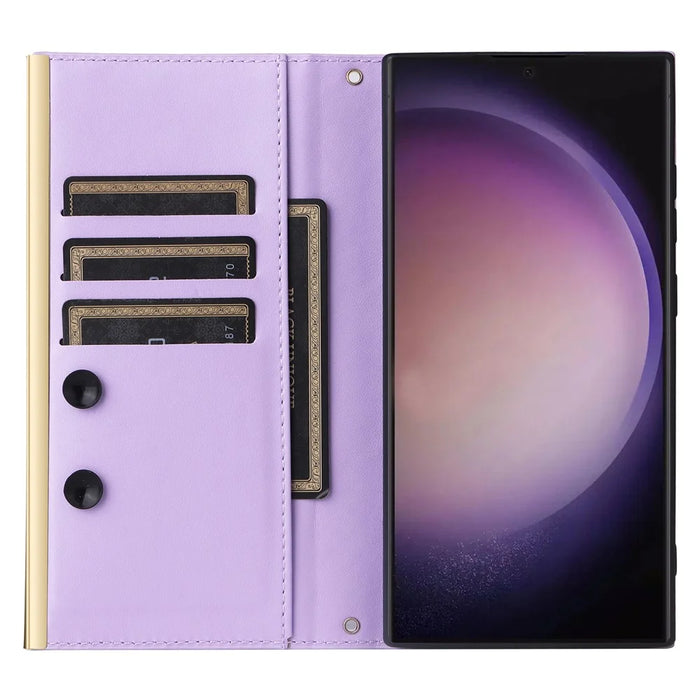 For Samsung Galaxy S24 Ultra Suction Cup PU Leather Phone Case Stand Wallet Phone Cover Shoulder Bag - Purple - 3