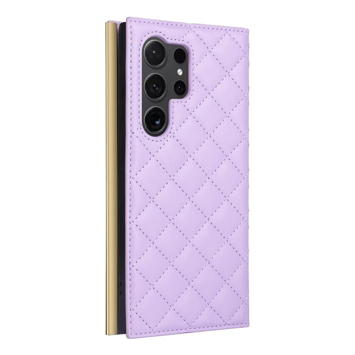 For Samsung Galaxy S24 Ultra Suction Cup PU Leather Phone Case Stand Wallet Phone Cover Shoulder Bag - Purple - 4