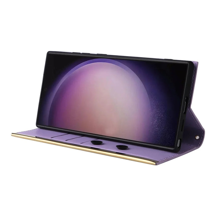 For Samsung Galaxy S24 Ultra Suction Cup PU Leather Phone Case Stand Wallet Phone Cover Shoulder Bag - Purple - 5