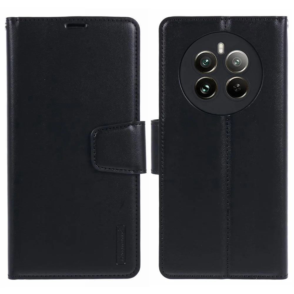 HANMAN Mill Series Phone Cover for Realme 12 4G / 12+ 5G Case PU Leather Wallet Phone Shell - Black - 1