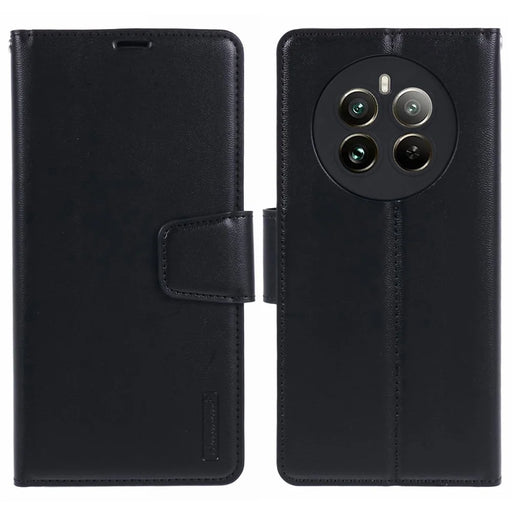 HANMAN Mill Series Phone Cover for Realme 12 4G / 12+ 5G Case PU Leather Wallet Phone Shell - Black - 1