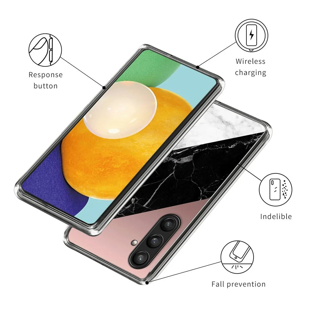 For Samsung Galaxy S24+ Case Pattern Design Thin Flexible TPU Phone Cover - Three-Color Marble Texture - 3