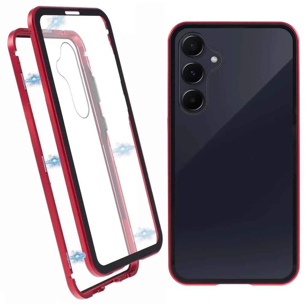 For Samsung Galaxy A55 5G Full Body Case Magnetic Tempered Glass Double-Sided Phone Case - Red - 1