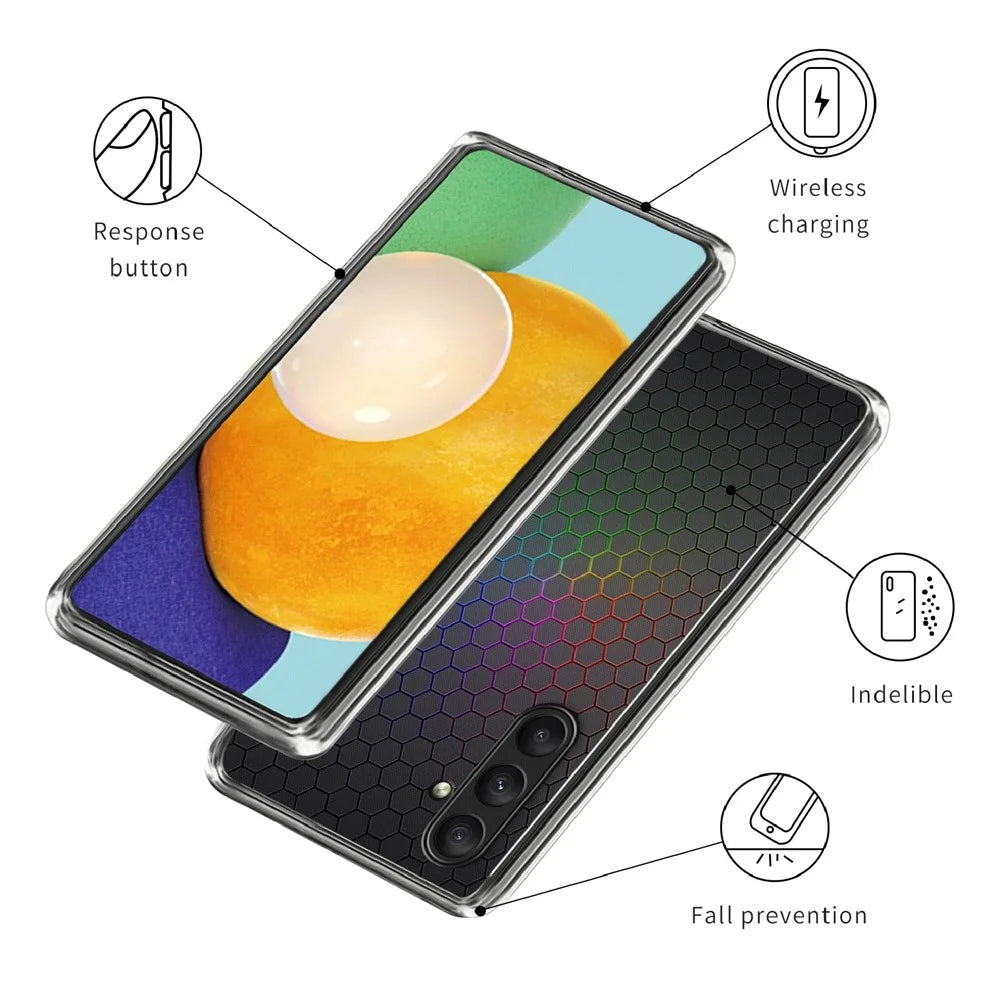 For Samsung Galaxy A25 5G (Global) (161.0 x 76.5 x 8.3mm) Case Shock-Absorbent TPU Pattern Printed Phone Cover - Colorful Honeycomb - 3