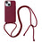 For iPhone 14 Plus Case Liquid Silicone Smooth Phone Cover with Adjustable Lanyard - Wine Red - 1