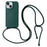 For iPhone 15 Case Liquid Silicone Soft Anti-Scratch Phone Cover with Crossbody Neck Strap - Blackish Green - 1
