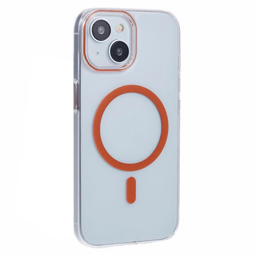 For iPhone 13 Magnetic Phone Case Thickened Hard PC Cover with Metal Buttons - Orange - 1