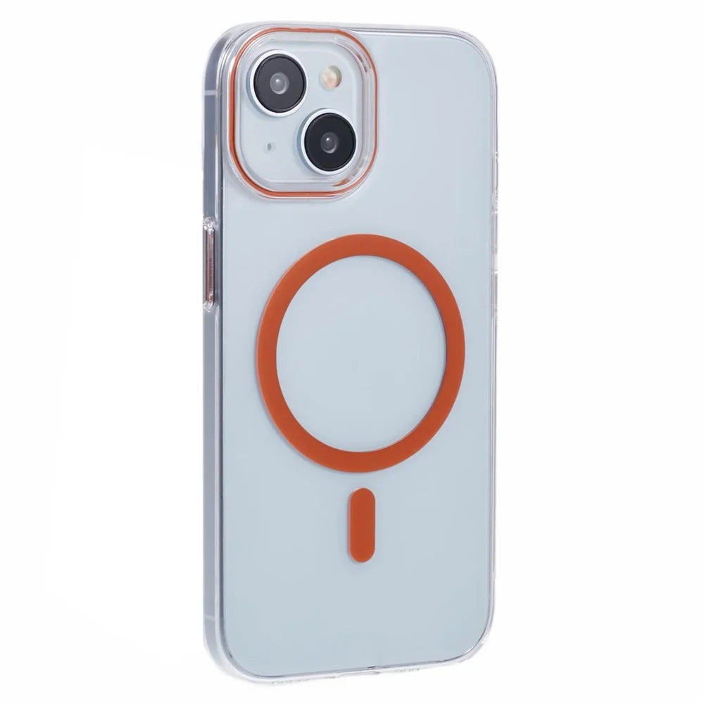 For iPhone 13 Magnetic Phone Case Thickened Hard PC Cover with Metal Buttons - Orange - 1
