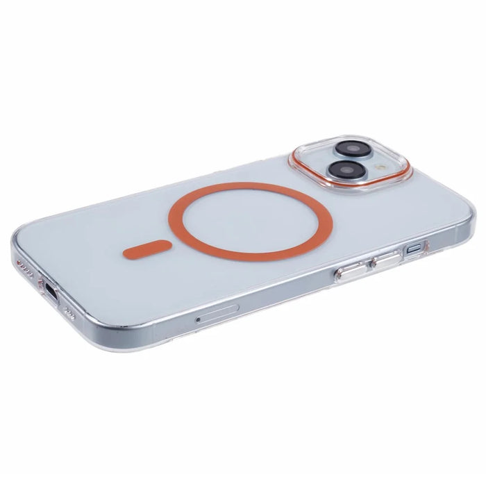 For iPhone 13 Magnetic Phone Case Thickened Hard PC Cover with Metal Buttons - Orange - 7
