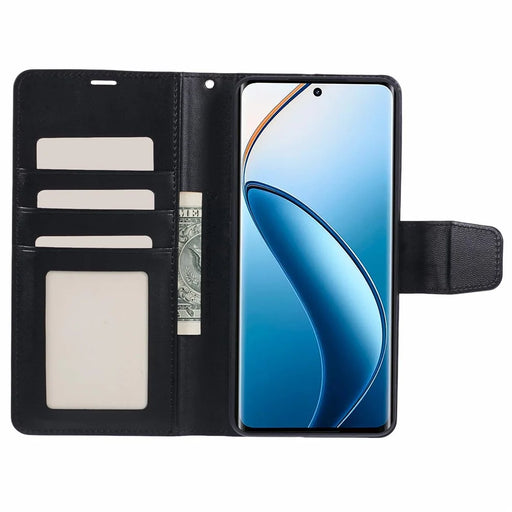 HANMAN Mill Series Phone Cover for Realme 12 Pro 5G / 12 Pro+ 5G Wallet Phone Case PU Leather Stand Shell - Black - 2