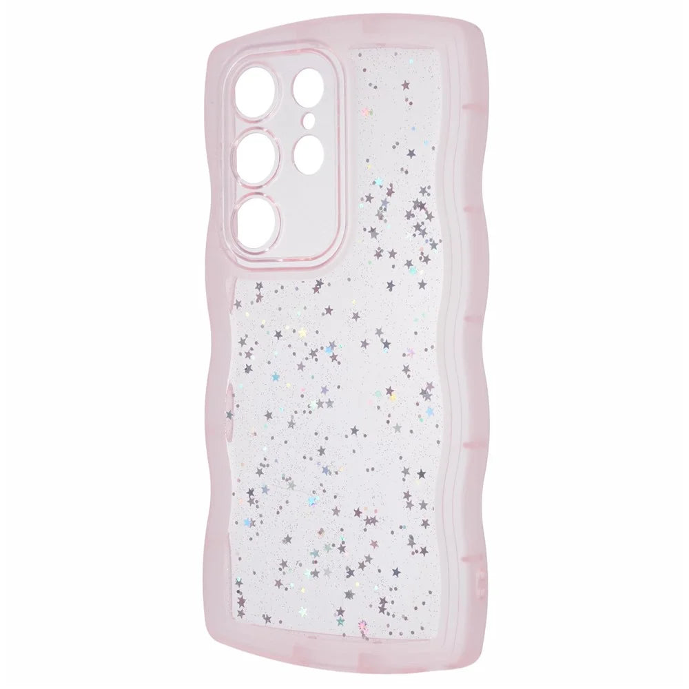 JTW Series for Samsung Galaxy S23 Ultra Case Wavy Edge Epoxy TPU Phone Case - Transparent Pink - 3