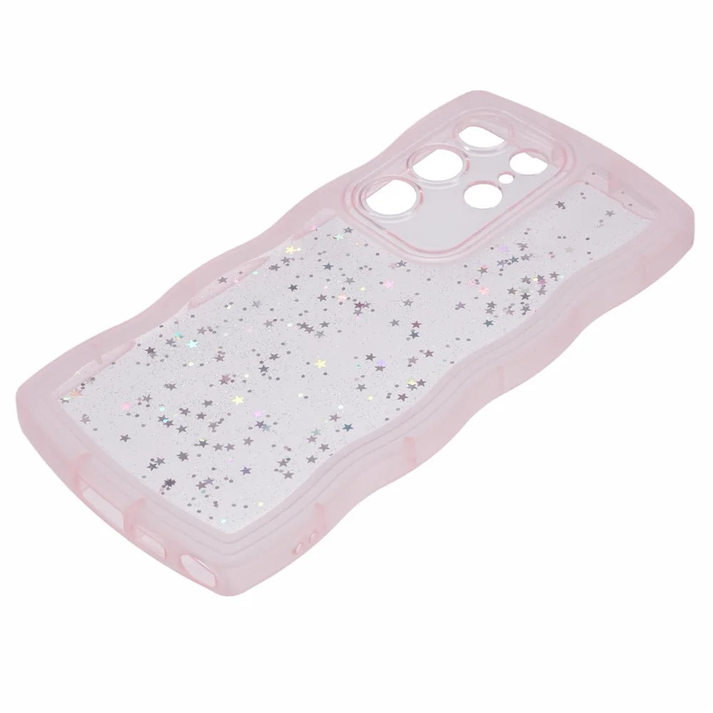 JTW Series for Samsung Galaxy S23 Ultra Case Wavy Edge Epoxy TPU Phone Case - Transparent Pink - 4