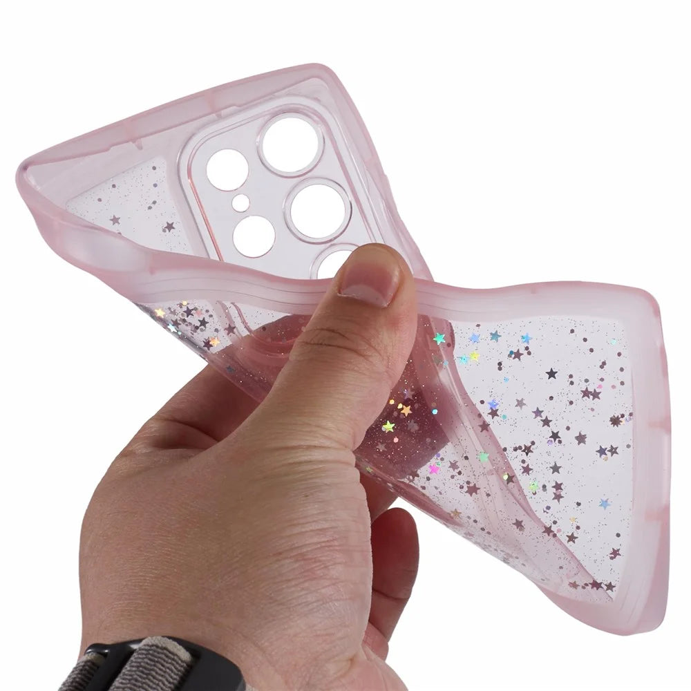 JTW Series for Samsung Galaxy S23 Ultra Case Wavy Edge Epoxy TPU Phone Case - Transparent Pink - 6
