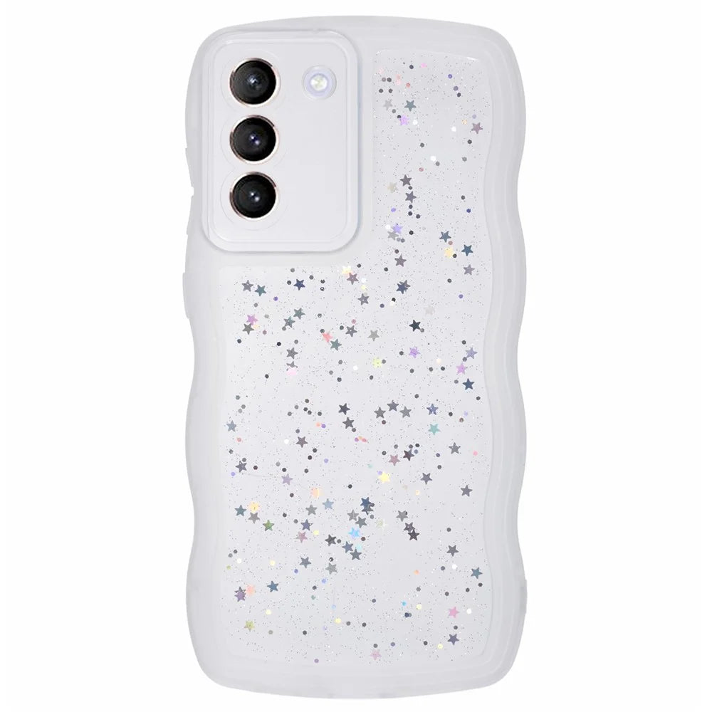 JTW Series for Samsung Galaxy S21 FE 5G Case Wave Frame Curly Shape TPU Epoxy Phone Cover - Transparent White - 1