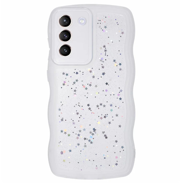 JTW Series for Samsung Galaxy S21 FE 5G Case Wave Frame Curly Shape TPU Epoxy Phone Cover - Transparent White - 1