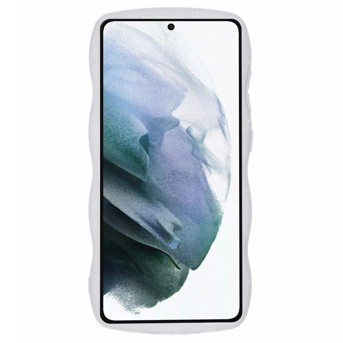 JTW Series for Samsung Galaxy S21 FE 5G Case Wave Frame Curly Shape TPU Epoxy Phone Cover - Transparent White - 2