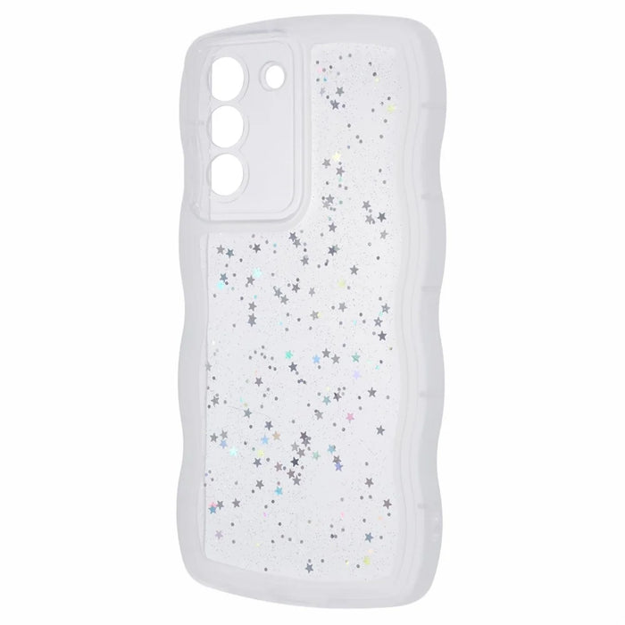JTW Series for Samsung Galaxy S21 FE 5G Case Wave Frame Curly Shape TPU Epoxy Phone Cover - Transparent White - 3
